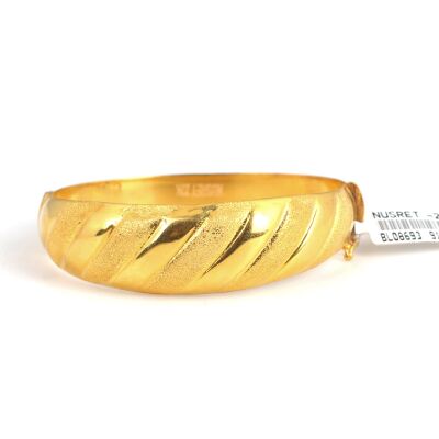 22K Gold Shiny & Matte Bands Hinged Bangle Bracelet - 1