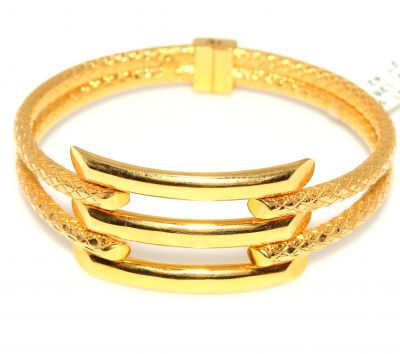 22K Gold Snake Skin Patterned Bar Bangle Bracelet - 9