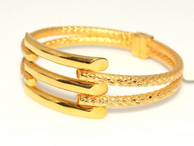 22K Gold Snake Skin Patterned Bar Bangle Bracelet - 6