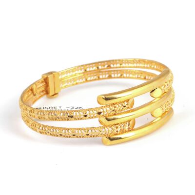22K Gold Snake Skin Patterned Bar Bangle Bracelet - 2