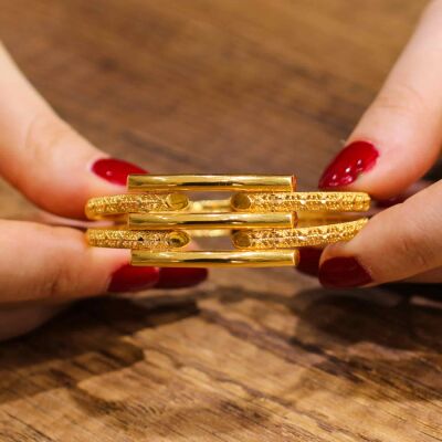 22K Gold Snake Skin Patterned Bar Bangle Bracelet - 1