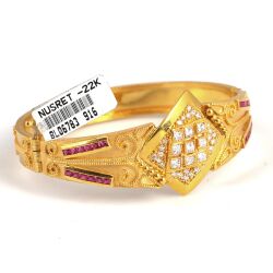 22K Gold Square Love Bangle Bracelet with Ruby & CZ's - Nusrettaki (1)