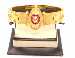 22K Gold Vintage Hinged Bangle with Middle Piece Ruby - 4