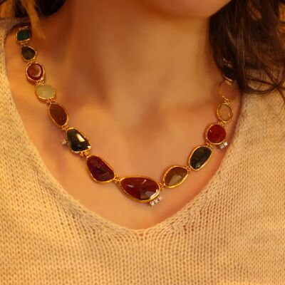 24 K Gold Değerli Stone-set Handcrafted Necklace