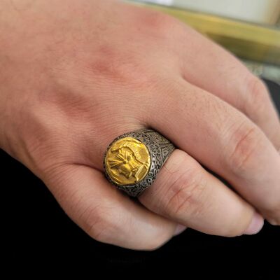 24 K Gold Silver Truva Soldier Resimli Ring