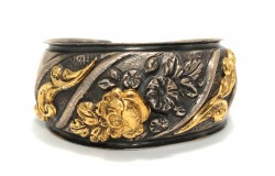 24K Gold and Sterling Silver Flower Inlaid Bracelet - 3