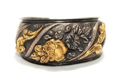 24K Gold and Sterling Silver Flower Inlaid Bracelet - 3