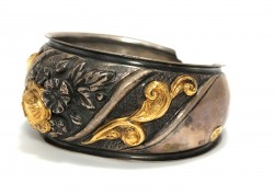 24K Gold and Sterling Silver Flower Inlaid Bracelet - 5
