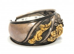 24K Gold and Sterling Silver Flower Inlaid Bracelet - 6