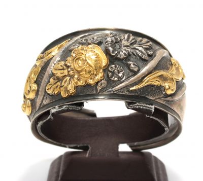 24K Gold and Sterling Silver Flower Inlaid Bracelet - 7