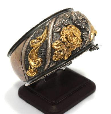 24K Gold and Sterling Silver Flower Inlaid Bracelet - 8