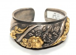 24K Gold and Sterling Silver Flower Inlaid Bracelet - 9