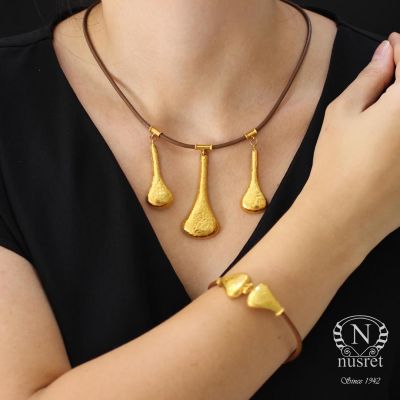 24K Gold Layers with Leather Chain Necklace - 3
