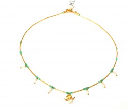 24K Gold Strand Dew Necklace with Pearls & Emeralds - 3