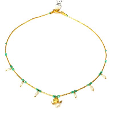 24K Gold Strand Dew Necklace with Pearls & Emeralds - 1
