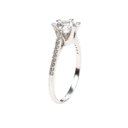 925 Ayar Gümüş 0,70 ct Görünümlü Tektaş Yüzük - 4