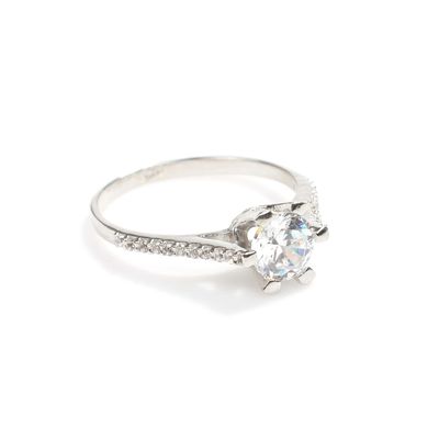 925 Ayar Gümüş 0,70 ct Görünümlü Tektaş Yüzük - 5