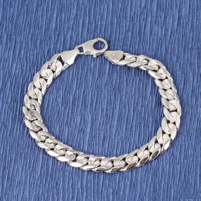925 Ayar Gümüş 0,9 x 12 mm Desenli Zincir Bileklik - 2