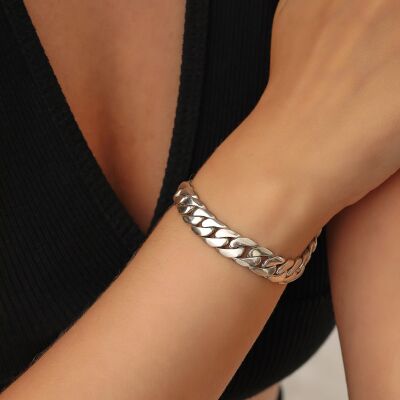 925 Ayar Gümüş 10 x 13 mm Sade Zincir Bileklik - 1