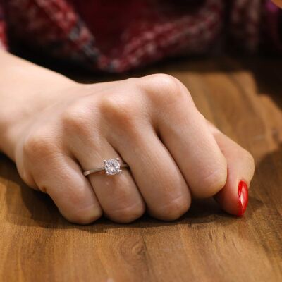 925 Ayar Gümüş 6 Mm Tektaş Zirkonu Yüzük - 1