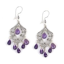 925 Sterling Silver Filigree Chandelier Earring with Amethyst - Nusrettaki (1)