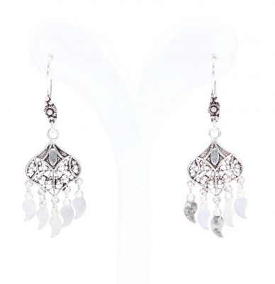 925 Silver Spade Shaped Dangle Filigree Earrings - 1