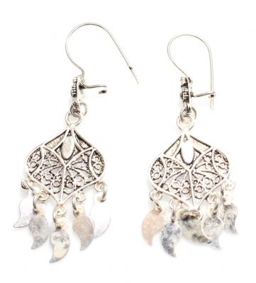 925 Silver Spade Shaped Dangle Filigree Earrings - 2