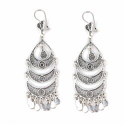 925 Sterling Silver Three Crescent Chandelier Filigree Earrings - Nusrettaki