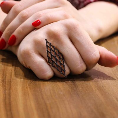 925 Ayar Gümüş Baklava Desenli Yüzük - 1