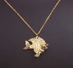 925 Ayar Gümüş Balık Charm Kolye, Sarı - 6