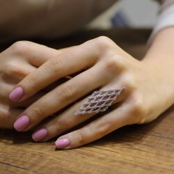 925 Ayar Gümüş Beyaz Baklava Desenli Yüzük - 3