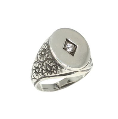 925 Ayar Gümüş Beyaz Zirkon Taşlı Oval Ayna Yüzük - 3