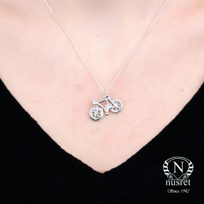 Sterling Silver Bicycle Pendant Necklace, White Gold Vermeil - 1