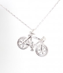 Sterling Silver Bicycle Pendant Necklace, White Gold Vermeil - 5