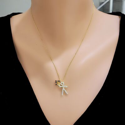 925 Sterling Silver Bouquet Holding Child Necklace - 1
