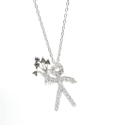 925 Sterling Silver Bouquet Holding Child Necklace - 3