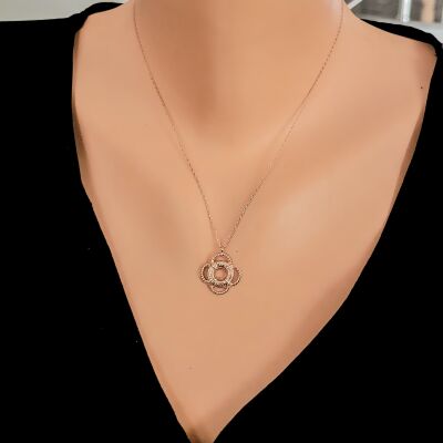 925 Ayar Gümüş Can Simidi Kolye, Pembe - 1