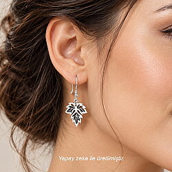 925 Ayar Gümüş Çınar Yaprağı Telkari Küpe - 3