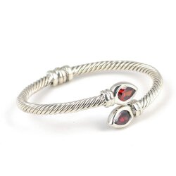 925 Ayar Gümüş Damla Garnet Taşlı Burgu Kol Erkek Bileziği - 6