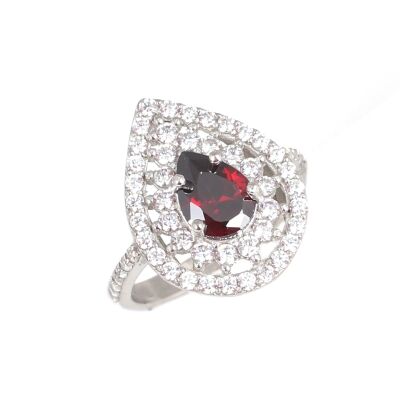 925 Ayar Gümüş Damla Garnet Taşlı Yüzük - 1