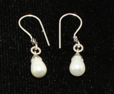 Pearl Earring with Silver Hoop Backs - 2