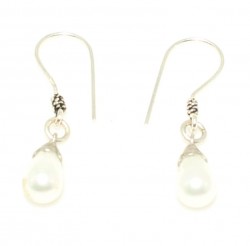 Pearl Earring with Silver Hoop Backs - 3