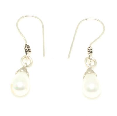 Pearl Earring with Silver Hoop Backs - 3