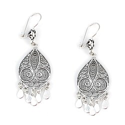 925 Silver Lace Patterns Dangle Filigree Earrings - Nusrettaki (1)