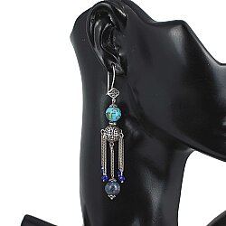 925 Ayar Gümüş Delikli Top ve Lapis Taşlı Zincir Sallantılı Telkari Küpe - 3