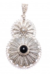925 Ayar Gümüş Döküm Oniks Taşlı Telkari Kolye Ucu - 4