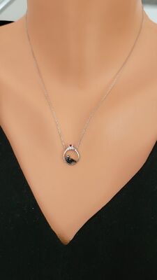 925 Ayar Gümüş Güvercinli Tektaş Kolye - 1