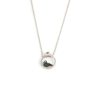 925 Ayar Gümüş Güvercinli Tektaş Kolye - 4