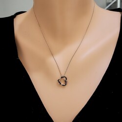 925 Ayar Gümüş Siyah Taşlı Çift Kalp Kolye - 6