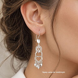 925 Silver Horseshoe & Heart Model Dangling Filigree Earrings - Nusrettaki (1)